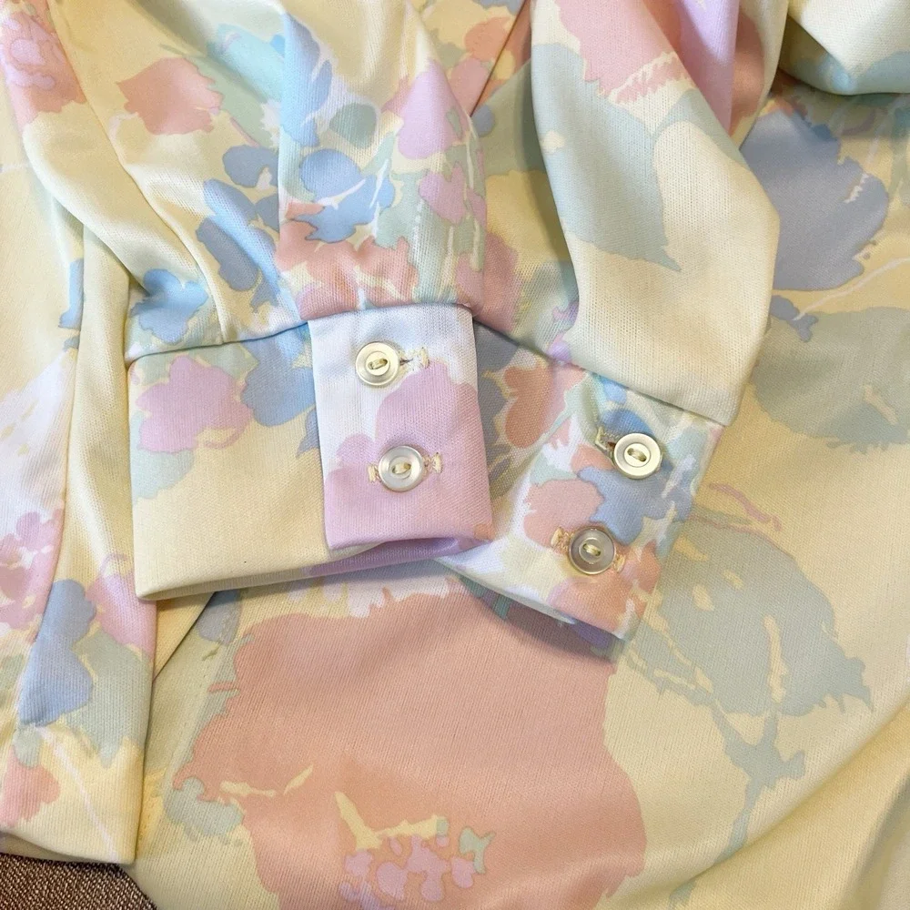 Vintage Jack Winter 70s Floral Pastel Blouse Small Long Sleeve - Picture 5 of 8